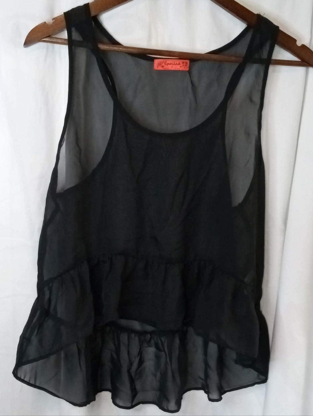Spoiled Black Sheer Ruffle Camisole Tank Top Baddie Goth Y2K Vintage Retro Sexy